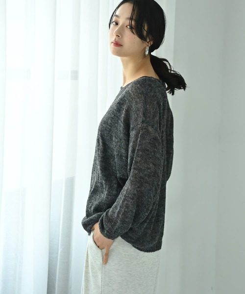 STYLE DELI(スタイルデリ)の「【BLK001】透かしモヘアプチボートネックプルオーバー(ニット/セーター・レディース・イエロー/チャコール/アイボリー・FREE)」の8枚目の写真
