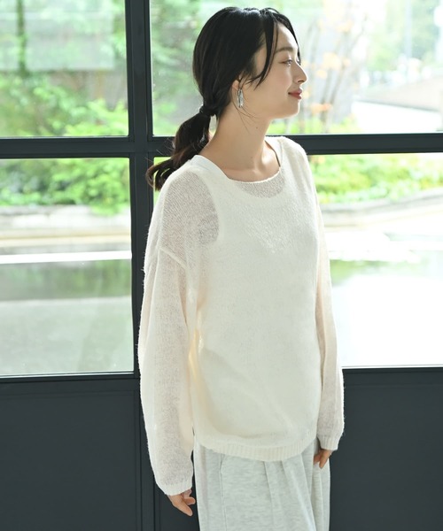 STYLE DELI(スタイルデリ)の「【BLK001】透かしモヘアプチボートネックプルオーバー(ニット/セーター・レディース・イエロー/チャコール/アイボリー・FREE)」の12枚目の写真