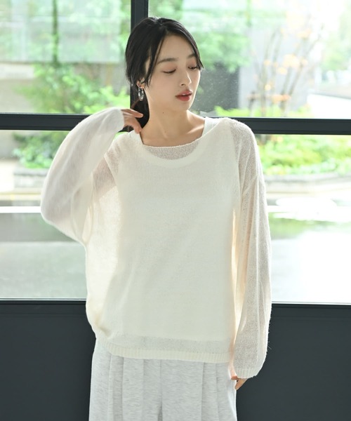 STYLE DELI(スタイルデリ)の「【BLK001】透かしモヘアプチボートネックプルオーバー(ニット/セーター・レディース・イエロー/チャコール/アイボリー・FREE)」の13枚目の写真