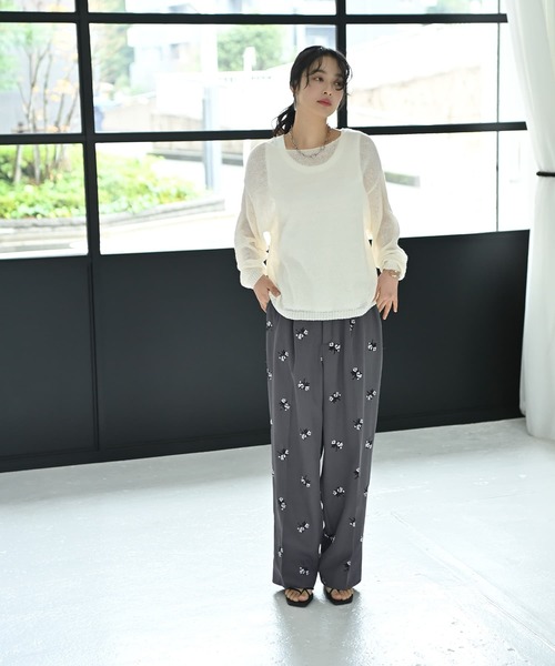 STYLE DELI(スタイルデリ)の「【BLK001】透かしモヘアプチボートネックプルオーバー(ニット/セーター・レディース・イエロー/チャコール/アイボリー・FREE)」の14枚目の写真