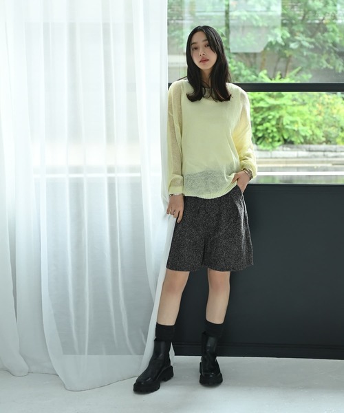 STYLE DELI(スタイルデリ)の「【BLK001】透かしモヘアプチボートネックプルオーバー(ニット/セーター・レディース・イエロー/チャコール/アイボリー・FREE)」の16枚目の写真
