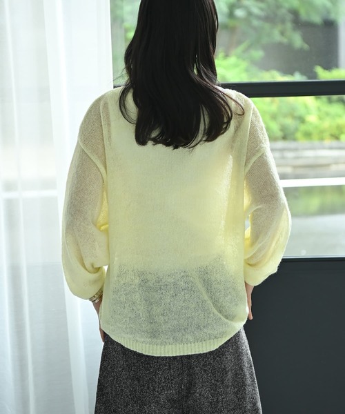 STYLE DELI(スタイルデリ)の「【BLK001】透かしモヘアプチボートネックプルオーバー(ニット/セーター・レディース・イエロー/チャコール/アイボリー・FREE)」の17枚目の写真