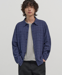 ミューテッドチェックセミクロップシャツ(BLUE)