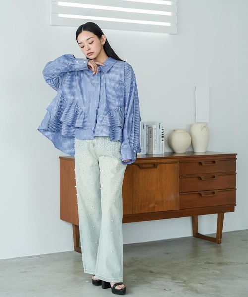 mili an deni(ミリアンデニ)の「パール付きデニムパンツ(デニムパンツ・レディース・ブラック/サックスブルー/ブルー・M)」の10枚目の写真