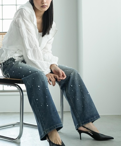 mili an deni(ミリアンデニ)の「パール付きデニムパンツ(デニムパンツ・レディース・ブラック/サックスブルー/ブルー・M)」の8枚目の写真