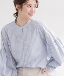 【レイヤードにおすすめ◎】バンドカラーボリュームスリーブシャツ
