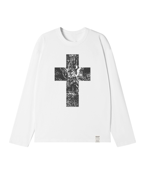GRAVER（グレーバー）の「[ユニセックス]エンジェルクロス ロングスリーブTシャツ_3カラー（Tシャツ/カットソー・レディース・ブラック/チャコールグレー/ホワイト・MEDIUM/LARGE）」の8枚目の写真