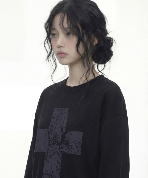 GRAVER（グレーバー）の「[ユニセックス]エンジェルクロス ロングスリーブTシャツ_3カラー（Tシャツ/カットソー・レディース・ブラック/チャコールグレー/ホワイト・MEDIUM/LARGE）」の15枚目の写真