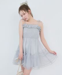パールチェーンチュールミニワンピ