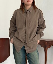 ストライプ柄タイ付ルーズシャツ