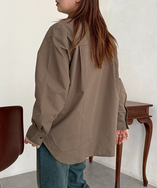 CPCM（シーピーシーエム）の「ストライプ柄タイ付ルーズシャツ（シャツ/ブラウス・レディース・ブラウン/サックスブルー・FREE）」の6枚目の写真