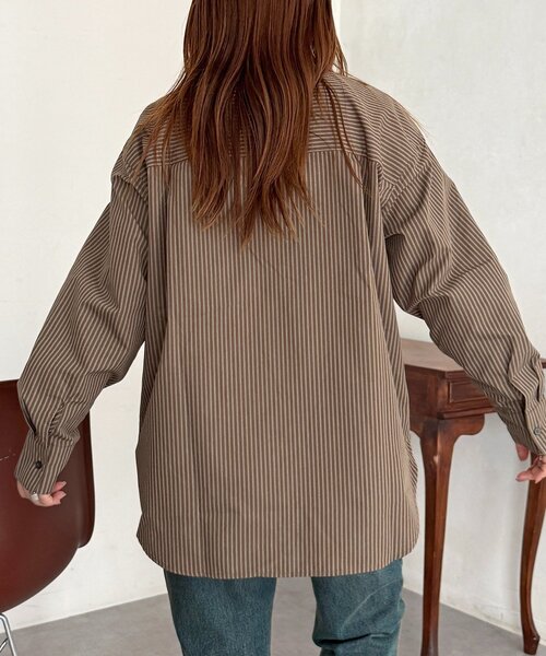 CPCM（シーピーシーエム）の「ストライプ柄タイ付ルーズシャツ（シャツ/ブラウス・レディース・ブラウン/サックスブルー・FREE）」の7枚目の写真