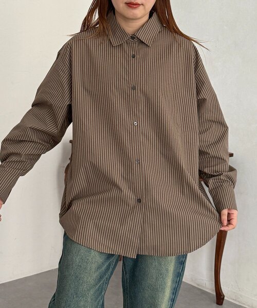 CPCM（シーピーシーエム）の「ストライプ柄タイ付ルーズシャツ（シャツ/ブラウス・レディース・ブラウン/サックスブルー・FREE）」の10枚目の写真