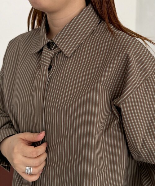 CPCM（シーピーシーエム）の「ストライプ柄タイ付ルーズシャツ（シャツ/ブラウス・レディース・ブラウン/サックスブルー・FREE）」の11枚目の写真