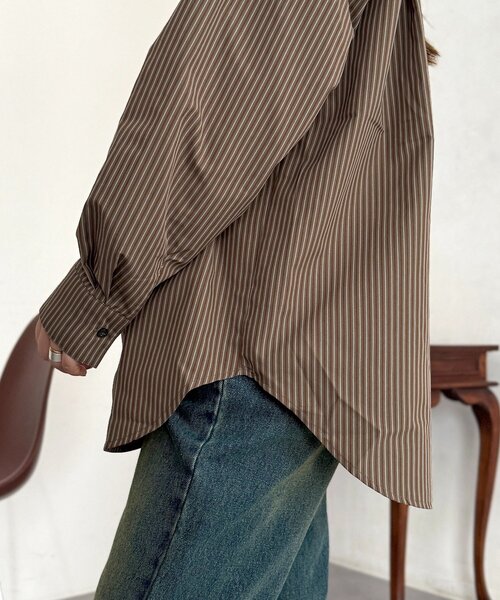 CPCM（シーピーシーエム）の「ストライプ柄タイ付ルーズシャツ（シャツ/ブラウス・レディース・ブラウン/サックスブルー・FREE）」の12枚目の写真