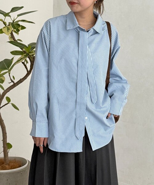 CPCM（シーピーシーエム）の「ストライプ柄タイ付ルーズシャツ（シャツ/ブラウス・レディース・ブラウン/サックスブルー・FREE）」の16枚目の写真