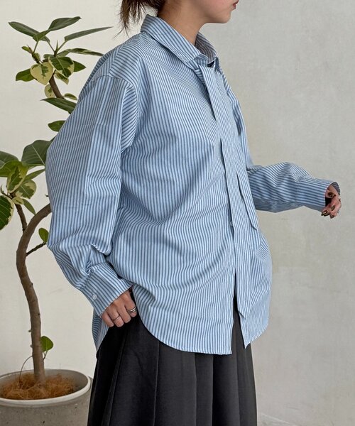CPCM（シーピーシーエム）の「ストライプ柄タイ付ルーズシャツ（シャツ/ブラウス・レディース・ブラウン/サックスブルー・FREE）」の19枚目の写真