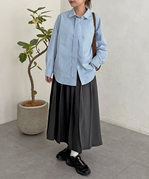 CPCM（シーピーシーエム）の「ストライプ柄タイ付ルーズシャツ（シャツ/ブラウス・レディース・ブラウン/サックスブルー・FREE）」の20枚目の写真