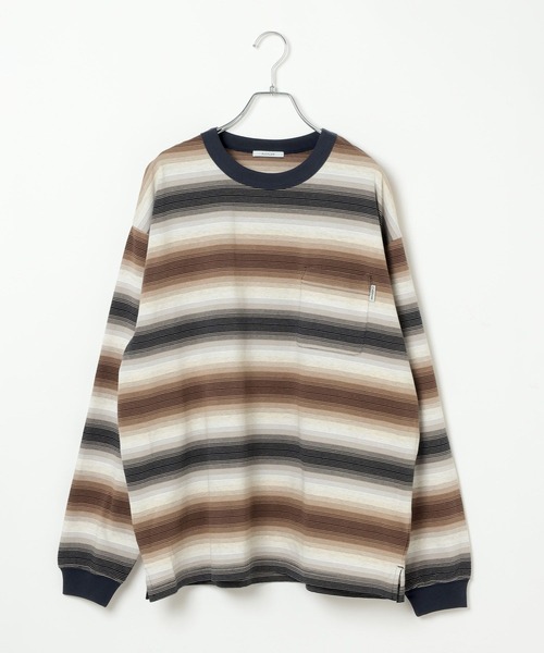 BAYFLOW(ベイフロー)の「ネイティブボーダーTシャツ(Tシャツ/カットソー・メンズ・パープル/ベージュ・LARGE/MEDIUM)」の2枚目の写真