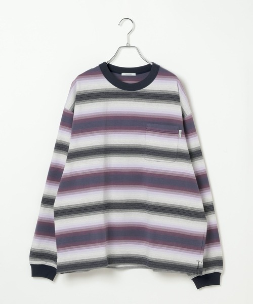 BAYFLOW(ベイフロー)の「ネイティブボーダーTシャツ(Tシャツ/カットソー・メンズ・パープル/ベージュ・LARGE/MEDIUM)」の1枚目の写真