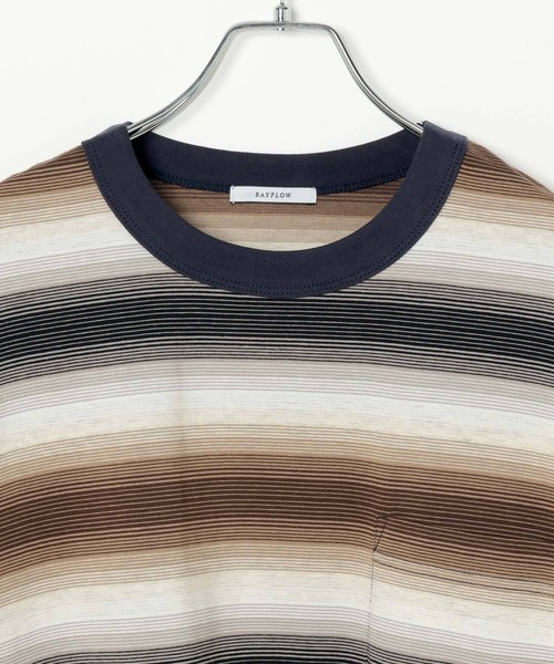 BAYFLOW(ベイフロー)の「ネイティブボーダーTシャツ(Tシャツ/カットソー・メンズ・パープル/ベージュ・LARGE/MEDIUM)」の4枚目の写真