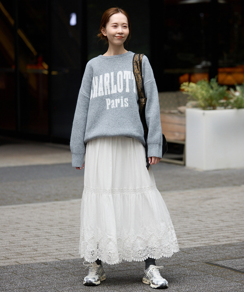 SLOBE IENA(スローブイエナ)の「《WEB限定/追加2》コットンボイルケミカルレーススカート(スカート・レディース・ブラック/ホワイト・FREE)」の12枚目の写真