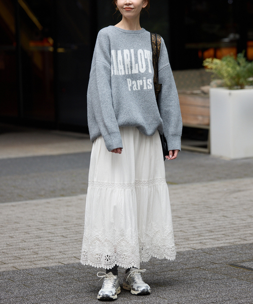 SLOBE IENA(スローブイエナ)の「《WEB限定/追加2》コットンボイルケミカルレーススカート(スカート・レディース・ブラック/ホワイト・FREE)」の13枚目の写真