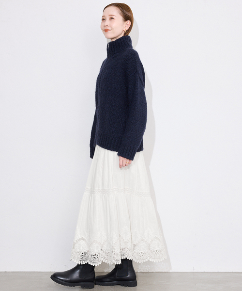 SLOBE IENA(スローブイエナ)の「《WEB限定/追加2》コットンボイルケミカルレーススカート(スカート・レディース・ブラック/ホワイト・FREE)」の19枚目の写真