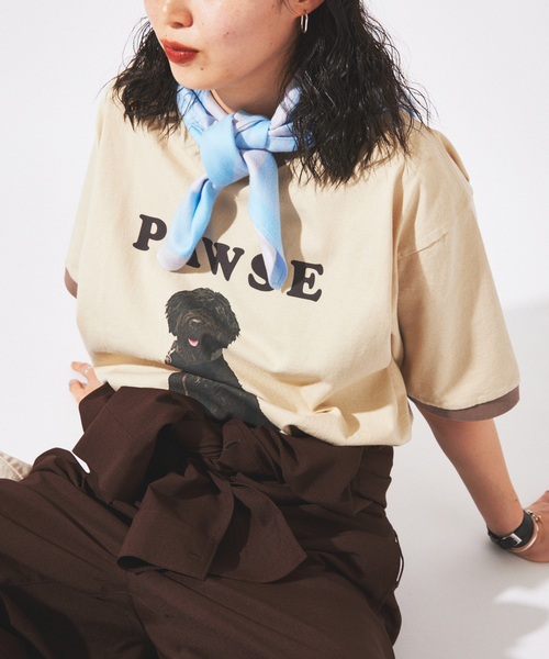 Snow Peak(スノーピーク)の「snow peak / スノーピーク 別注 レスティング ドッグ リンガー Tシャツ(Tシャツ/カットソー・メンズ・ベージュ・X-LARGE/LARGE/MEDIUM)」の7枚目の写真