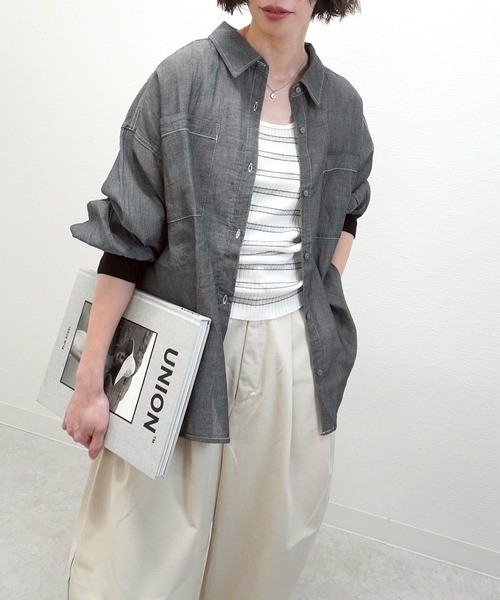 gossara(ゴサラ)の「2.2オンスデニムリブ袖シャツ(シャツ/ブラウス・レディース・ライトベージュ/ブラック/ブルー・FREE)」の2枚目の写真