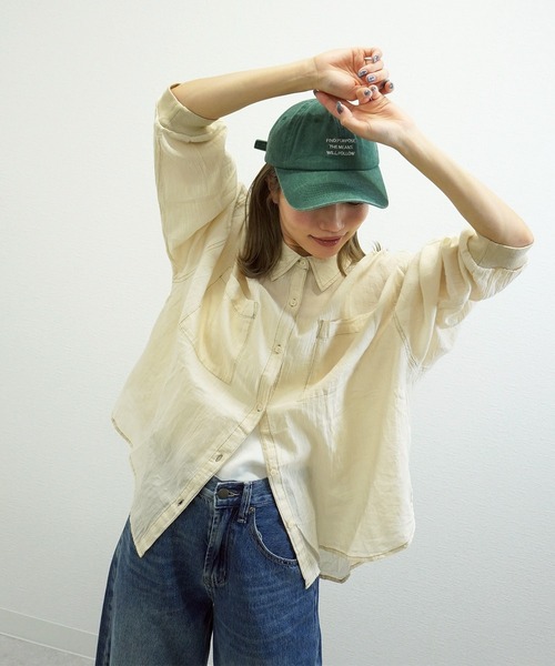 gossara(ゴサラ)の「2.2オンスデニムリブ袖シャツ(シャツ/ブラウス・レディース・ライトベージュ/ブラック/ブルー・FREE)」の6枚目の写真