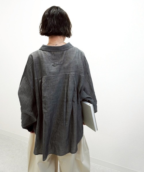 gossara(ゴサラ)の「2.2オンスデニムリブ袖シャツ(シャツ/ブラウス・レディース・ライトベージュ/ブラック/ブルー・FREE)」の14枚目の写真