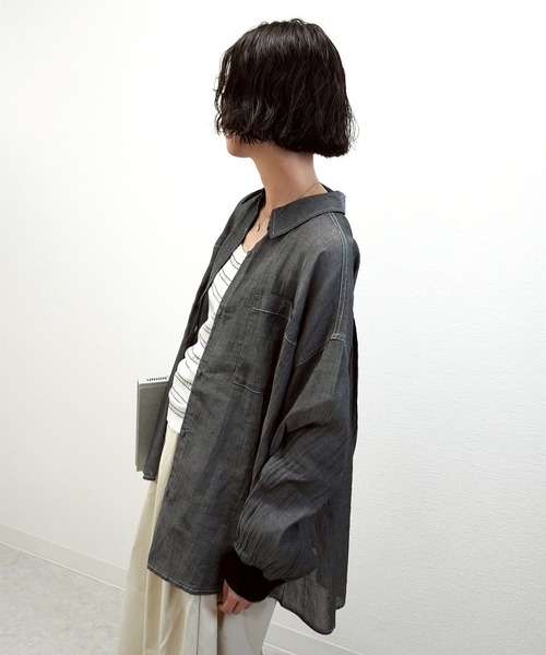 gossara(ゴサラ)の「2.2オンスデニムリブ袖シャツ(シャツ/ブラウス・レディース・ライトベージュ/ブラック/ブルー・FREE)」の13枚目の写真