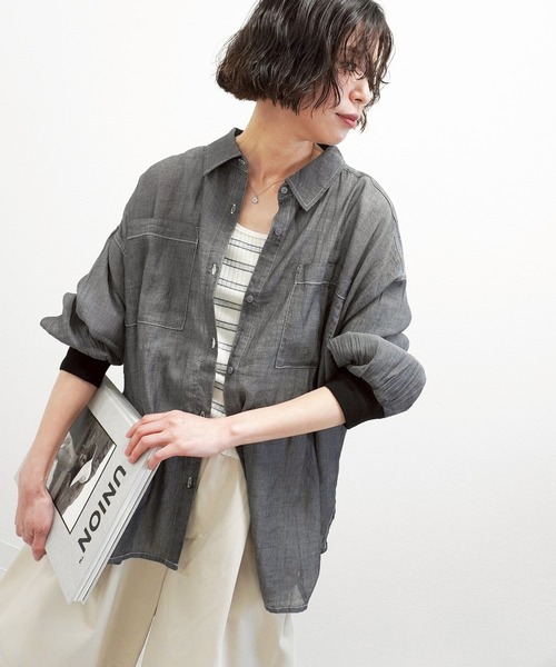 gossara(ゴサラ)の「2.2オンスデニムリブ袖シャツ(シャツ/ブラウス・レディース・ライトベージュ/ブラック/ブルー・FREE)」の11枚目の写真