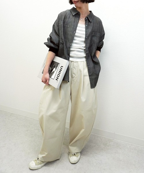 gossara(ゴサラ)の「2.2オンスデニムリブ袖シャツ(シャツ/ブラウス・レディース・ライトベージュ/ブラック/ブルー・FREE)」の15枚目の写真