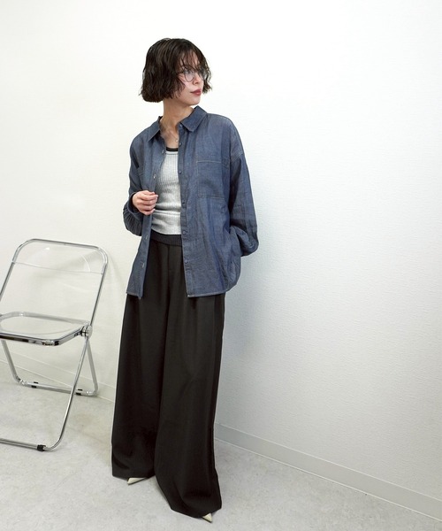 gossara(ゴサラ)の「2.2オンスデニムリブ袖シャツ(シャツ/ブラウス・レディース・ライトベージュ/ブラック/ブルー・FREE)」の16枚目の写真