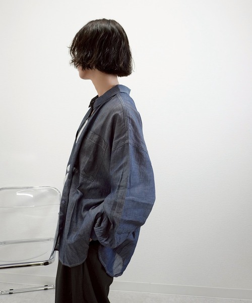 gossara(ゴサラ)の「2.2オンスデニムリブ袖シャツ(シャツ/ブラウス・レディース・ライトベージュ/ブラック/ブルー・FREE)」の21枚目の写真