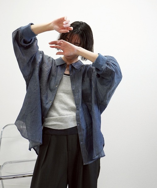 gossara(ゴサラ)の「2.2オンスデニムリブ袖シャツ(シャツ/ブラウス・レディース・ライトベージュ/ブラック/ブルー・FREE)」の17枚目の写真