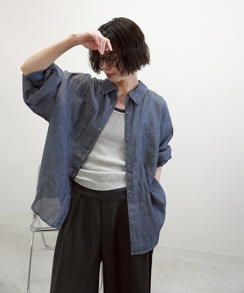 gossara(ゴサラ)の「2.2オンスデニムリブ袖シャツ(シャツ/ブラウス・レディース・ライトベージュ/ブラック/ブルー・FREE)」の19枚目の写真