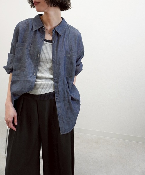 gossara(ゴサラ)の「2.2オンスデニムリブ袖シャツ(シャツ/ブラウス・レディース・ライトベージュ/ブラック/ブルー・FREE)」の20枚目の写真