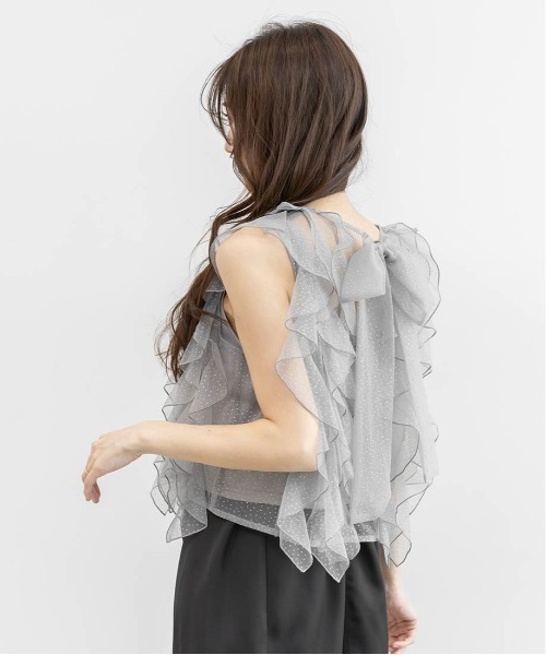 RANDA（ランダ）の「ラメドットチュールフリルブラウス（シャツ/ブラウス・レディース・グレー/ピンク/ホワイト・FREE）」の5枚目の写真