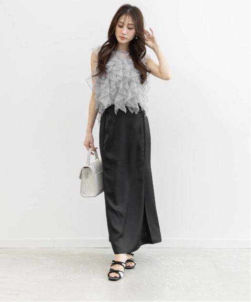 RANDA（ランダ）の「ラメドットチュールフリルブラウス（シャツ/ブラウス・レディース・グレー/ピンク/ホワイト・FREE）」の6枚目の写真