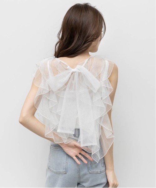 RANDA（ランダ）の「ラメドットチュールフリルブラウス（シャツ/ブラウス・レディース・グレー/ピンク/ホワイト・FREE）」の7枚目の写真