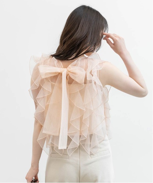 RANDA（ランダ）の「ラメドットチュールフリルブラウス（シャツ/ブラウス・レディース・グレー/ピンク/ホワイト・FREE）」の11枚目の写真