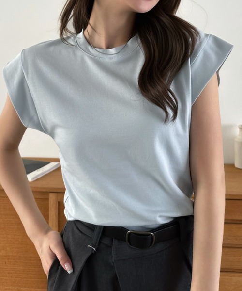 Eclat one(エクラワン)の「【Eclat one】フレンチスリーブ 綺麗め シンプル カットソー(Tシャツ/カットソー・レディース・ホワイト/ブルー/ブラック・FREE)」の1枚目の写真