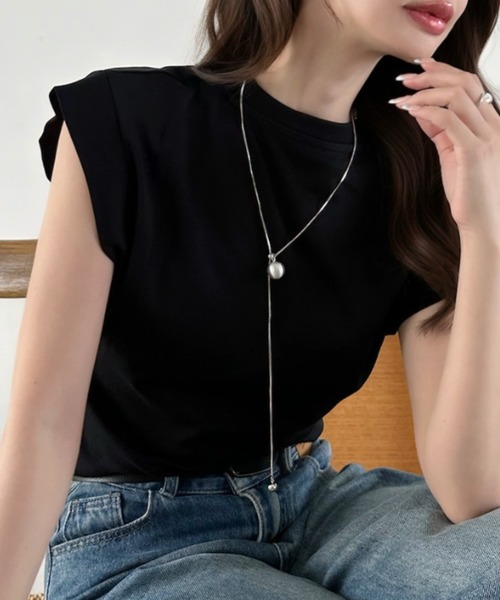 Eclat one(エクラワン)の「【Eclat one】フレンチスリーブ 綺麗め シンプル カットソー(Tシャツ/カットソー・レディース・ホワイト/ブルー/ブラック・FREE)」の3枚目の写真