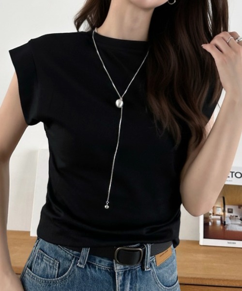 Eclat one(エクラワン)の「【Eclat one】フレンチスリーブ 綺麗め シンプル カットソー(Tシャツ/カットソー・レディース・ホワイト/ブルー/ブラック・FREE)」の4枚目の写真