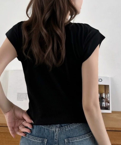 Eclat one(エクラワン)の「【Eclat one】フレンチスリーブ 綺麗め シンプル カットソー(Tシャツ/カットソー・レディース・ホワイト/ブルー/ブラック・FREE)」の6枚目の写真
