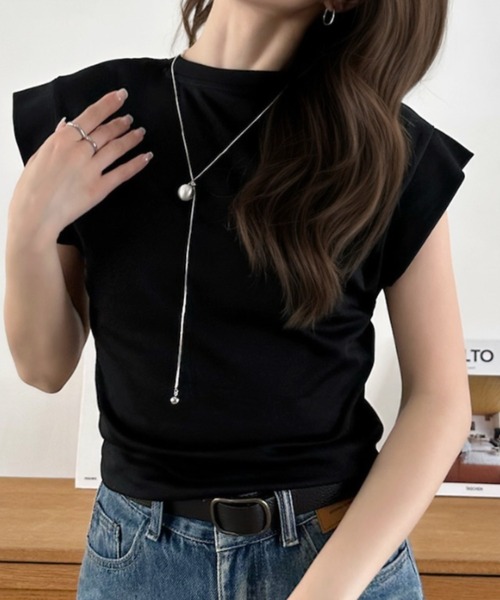 Eclat one(エクラワン)の「【Eclat one】フレンチスリーブ 綺麗め シンプル カットソー(Tシャツ/カットソー・レディース・ホワイト/ブルー/ブラック・FREE)」の9枚目の写真