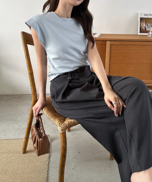 Eclat one(エクラワン)の「【Eclat one】フレンチスリーブ 綺麗め シンプル カットソー(Tシャツ/カットソー・レディース・ホワイト/ブルー/ブラック・FREE)」の13枚目の写真